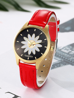 Red Leather Band Belt Pin Buckle Quartz Watch