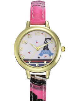 Pink Leather Band Belt Pin Buckle Quartz Watch