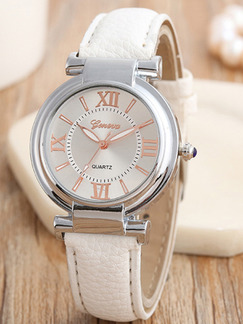 White Leather Band Belt Pin Buckle Quartz Watch