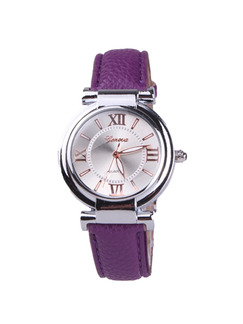 Purple Leather Band Belt Pin Buckle Quartz Watch