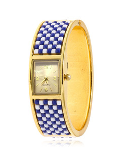 Golden Blue and White Stainless Steel Band Bangle Quartz Watch