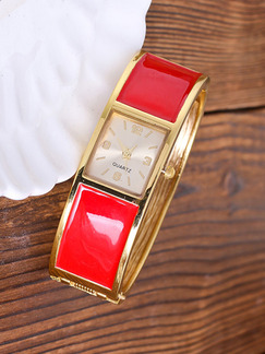 Golden and Red Stainless Steel Band Bangle Quartz Watch