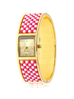 Golden Red and White Stainless Steel Band Bangle Quartz Watch