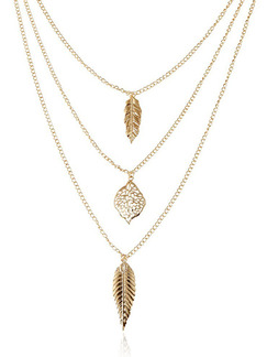 Alloy Three Layer Leaf  Necklace