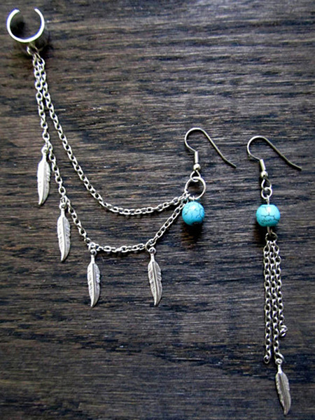 Alloy Feather Hook Dangle Turquoise Earring