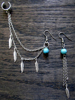 Alloy Feather Hook Dangle Turquoise Earring