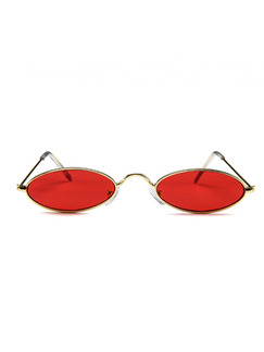 Red Solid Metal Oval Men Sunglasses