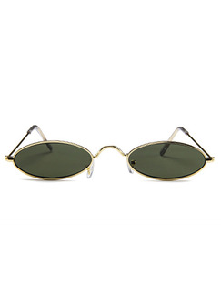 Green Solid Metal Oval Men Sunglasses