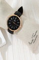 Black Gold Leather Band Rubber Belt Quartz Watch