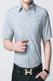 Blue Plus Size Stripe Shirt Botton Up Men Shirt for Casual Office