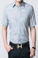 Blue Plus Size Stripe Shirt Botton Up Men Shirt for Casual Office