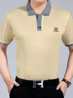 Beige and Grey Plus Size Polo Placket Front Knitted Linking Contrast Men Shirt for Casual Office