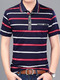 Blue Red and White Plus Size Polo Placket Front Knitted Stripe Men Shirt for Casual Office
