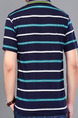 Blue and White Plus Size Polo Placket Front Knitted Stripe Men Shirt for Casual Office