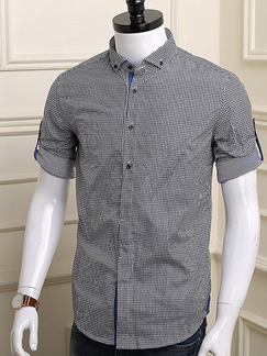 Grey Plus Size Shirt Cardigan Lattice Contrast Bottom Up Men Shirt for Casual Party