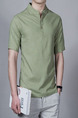 Green Loose Placket Front Shirt Stand Collar Plus Size Polo Men Shirt for Casual
