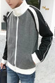 Gray Black and White Knitted Loose Plus Size Contrast Lapel Men Jacket for Casual
