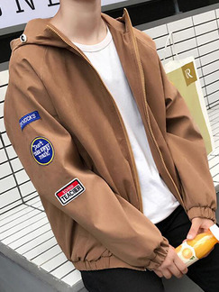 Khaki Plus Size Embroidery Bat Sleeve Hooded Loose  Men Jacket for Casual