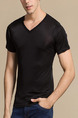 Black Knitted Plus Size Slim V Neck Men Shirt for Casual