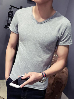 Grey Knitted Plus Size Slim V Neck Men Shirt for Casual Party