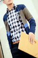 Blue and Grey Knitted Plus Size Stripe Contrast Linking Round Neck Buttons Men Cardigan for Casual