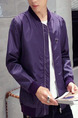 Purple Plus Size Jacket Stand Collar Zipper Ribbed Men Jacket for Casual
