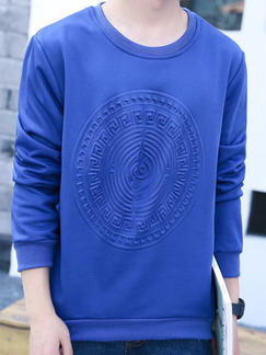 Blue Plus Size Set Head Loose Round Neck Pattern Linking Embossed Men Shirt for Casual