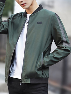 Green Plus Size Jacket Contrast Linking Letter Hooded Drawstring Located Printing Contrast Stand Collar Linking Ribbed Zipped Men Jacket for Casual