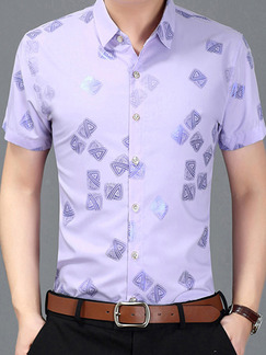 Purple Plus Size Slim Shirt Cardigan Printed Bottom Up Men Shirt for Casual Office