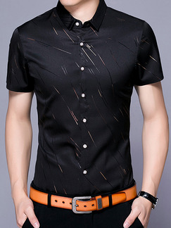 Black Plus Size Slim Shirt Cardigan Printed Bottom Up Men Shirt for Casual Office