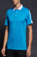 Blue Plus Size Polo Placket Front Knitted Mesh Contrast Linking Men Shirt for Casual
