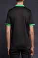 Black and Green Plus Size Polo Placket Front Knitted Mesh Contrast Linking Men Shirt for Casual