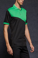 Black and Green Plus Size Polo Placket Front Knitted Mesh Contrast Linking Men Shirt for Casual