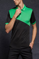 Black and Green Plus Size Polo Placket Front Knitted Mesh Contrast Linking Men Shirt for Casual
