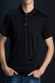 Black Plus Size Polo Placket Front Knitted Mesh Men Shirt for Casual