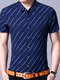 Blue Plus Size Shirt Cardigan Stripe Slim Bottom Up Men Shirt for Casual Office
