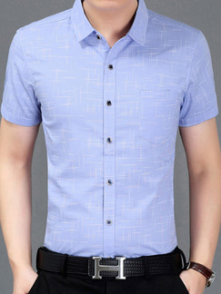 Blue Plus Size Shirt Cardigan Slim Bottom Up Men Shirt for Casual Office