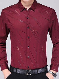 Red Slim Plus Size Shirt Cardigan Staming Long Sleeve Bottom Up Men Shirt for Casual Office