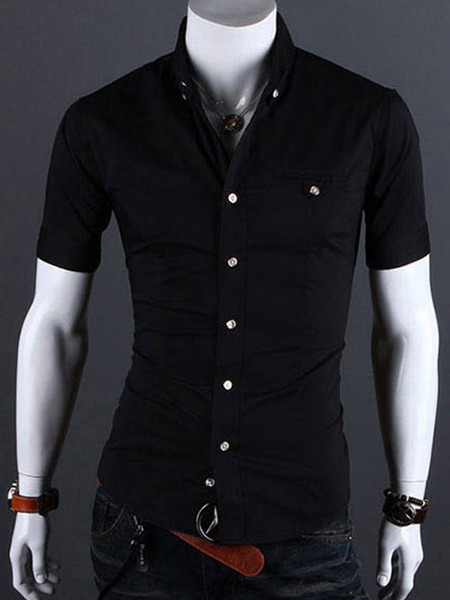 Black Plus Size Slim Shirt Cardigan Bottom Up Men Shirt for Casual Party