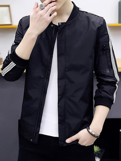 Black Plus Size Jacket Contrast Stripe Linking Ribbed Baseball Collar Men Jacket for Casual