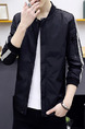 Black Plus Size Jacket Contrast Stripe Linking Ribbed Baseball Collar Men Jacket for Casual
