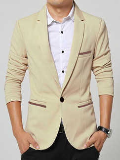 Beige Plus Size Contrast Tailored Collar One Button  Men Coat for Formal