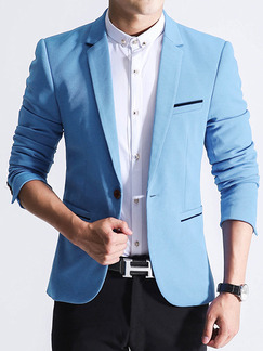 Blue Plus Size Contrast Tailored Collar One Button Men Coat for Formal