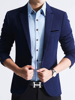 Blue Plus Size Contrast Tailored Collar One Button  Men Coat for Formal