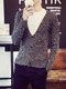 Grey Plus Size Knitted V Neck Cardigan Buttons Pockets Thread Men Cardigan for Casual
