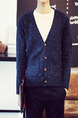 Blue Plus Size Knitted V Neck Cardigan Buttons Pockets Thread Men Cardigan for Casual