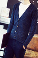 Blue Plus Size Knitted V Neck Cardigan Buttons Pockets Thread Men Cardigan for Casual