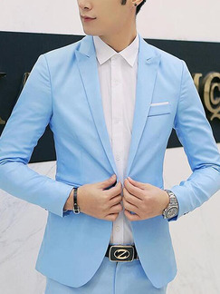 Blue Plus Size Slim Tailored Neck One Button  Men Coat for Formal