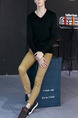 Black Knitted Slim Plus Size V Neck Hedging Men Sweater for Casual
