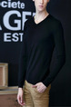 Black Knitted Slim Plus Size V Neck Hedging Men Sweater for Casual